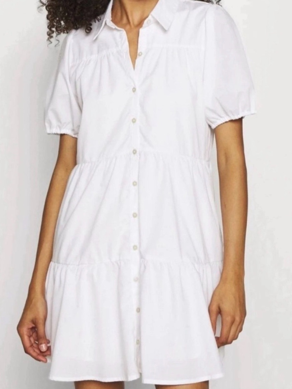 Abercrombie Fitch Dress Womens White Poplin Puff Sleeve Tiered Sz XL Boho